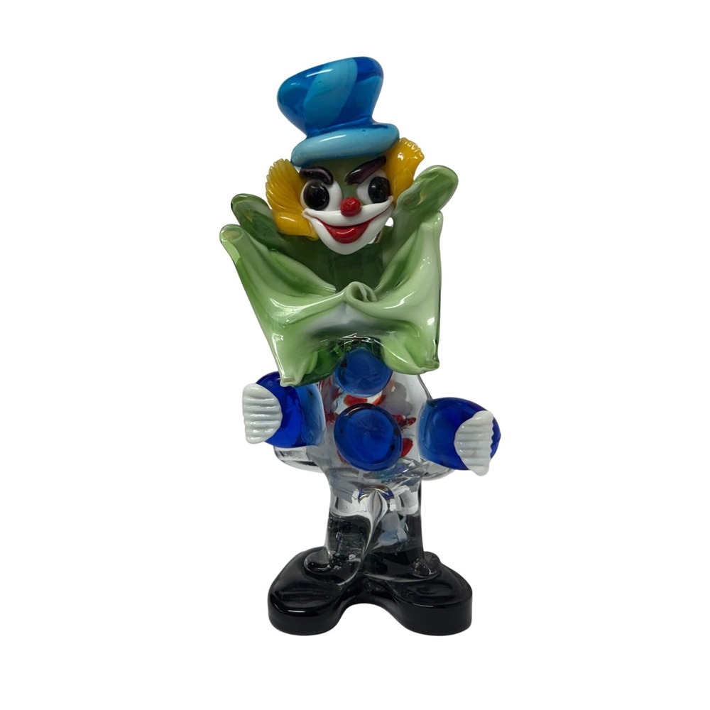 Murano glass 8" Clown Figurine Whimsical Circus Decor Colorful Collectible